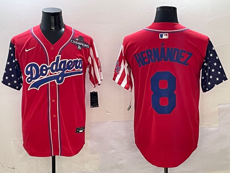 Men Los Angeles Dodgers #8 Hernandez Red a generation of national flags Joint name 2025 Nike MLB Jersey style 7